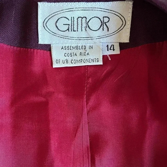 Vintage 80s Gilmor Herringbone Collarless Purple Blazer Size 14 - Picture 7 of 9